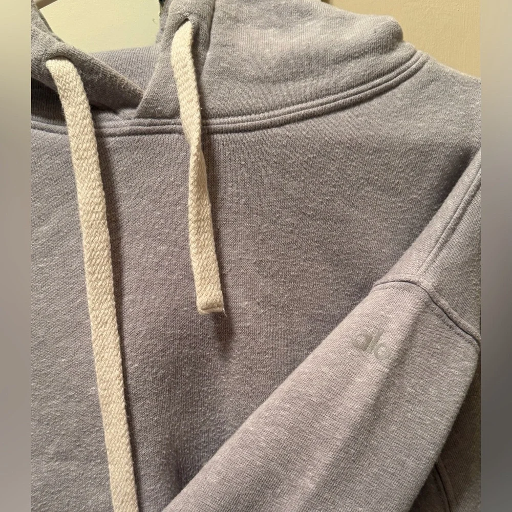 Alo Yoga Gray Crop Hoodie Pullover Sweatshirt Made in USA sz S